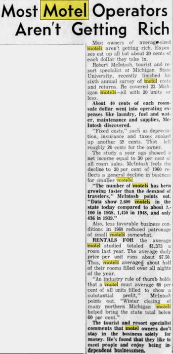 Northland Motel - Jul 1961 Petoskey News Article About Motel Business (newer photo)